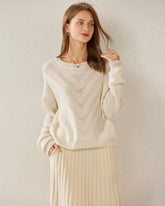 Pull en Cachemire à Col Rond et Motif Chevron Relaxant pour Femme